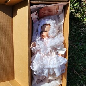 Deluxe White Lace Baby Doll with Bonnet